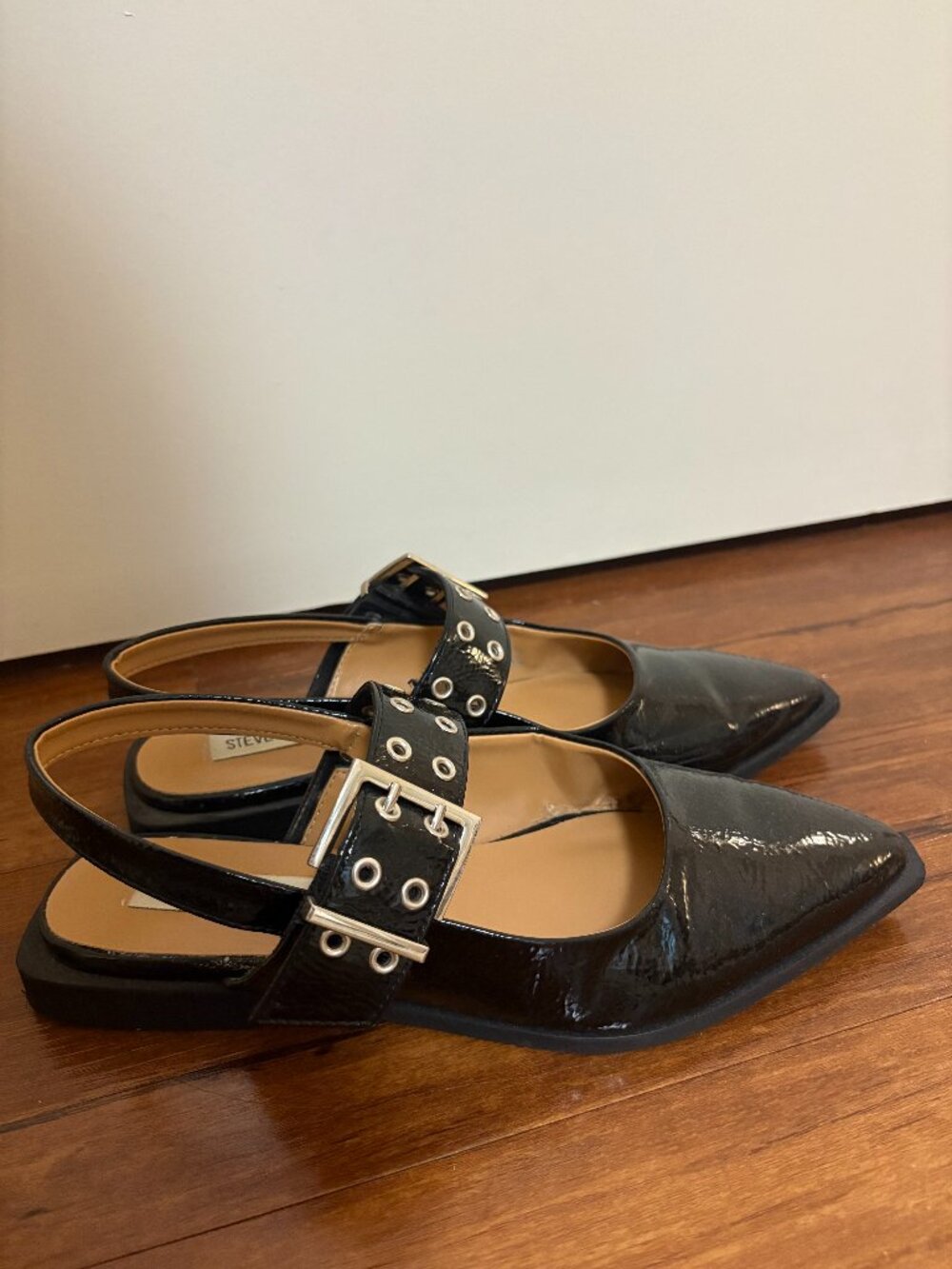Steve Madden Black Patent Leather Buckle Flats